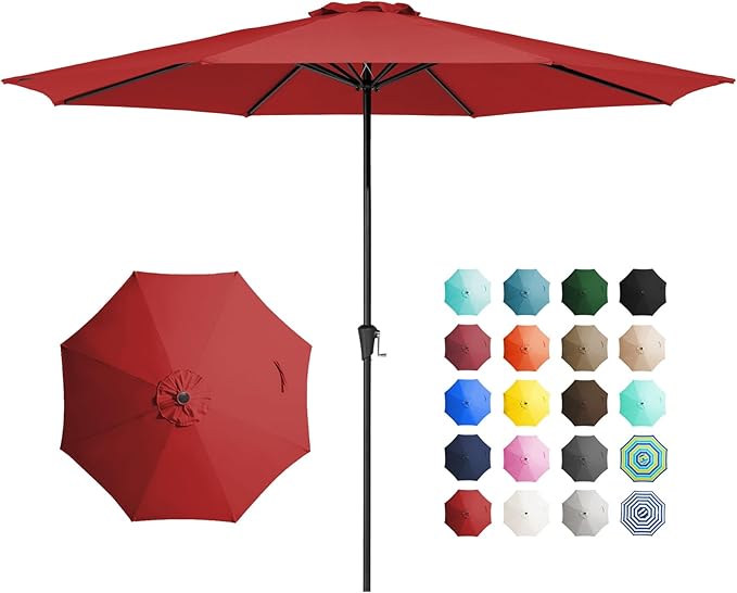 JEAREY 11' Patio Umbrellas Outdoor Table Market Umbrella w/Crank, 8 Sturdy Ribs, UV Protection Windproof for Garden, Deck, Backyard, Pool(Red)