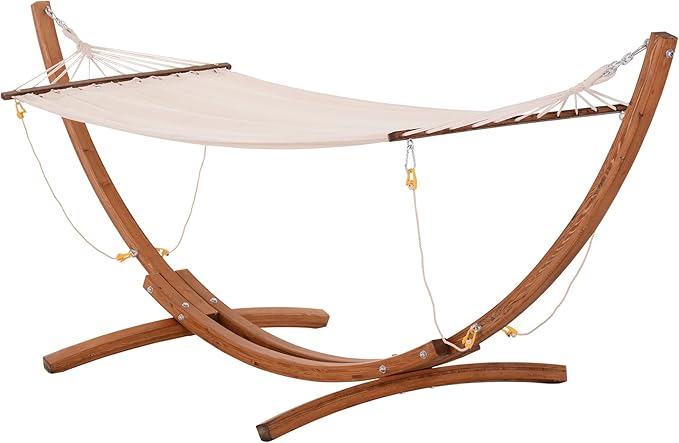 GOWE 10' Wood Outdoor Hammock, Hammock with Stand Rainbow Bed, Heavy Duty Roman Arc Hammock for Single Person for Patio Backyard Balcony Porch, White