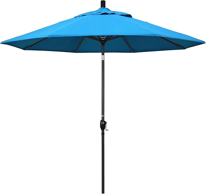 California Umbrella 9' Round Aluminum Market Umbrella, Crank Lift, Auto Tilt, Bronze Pole