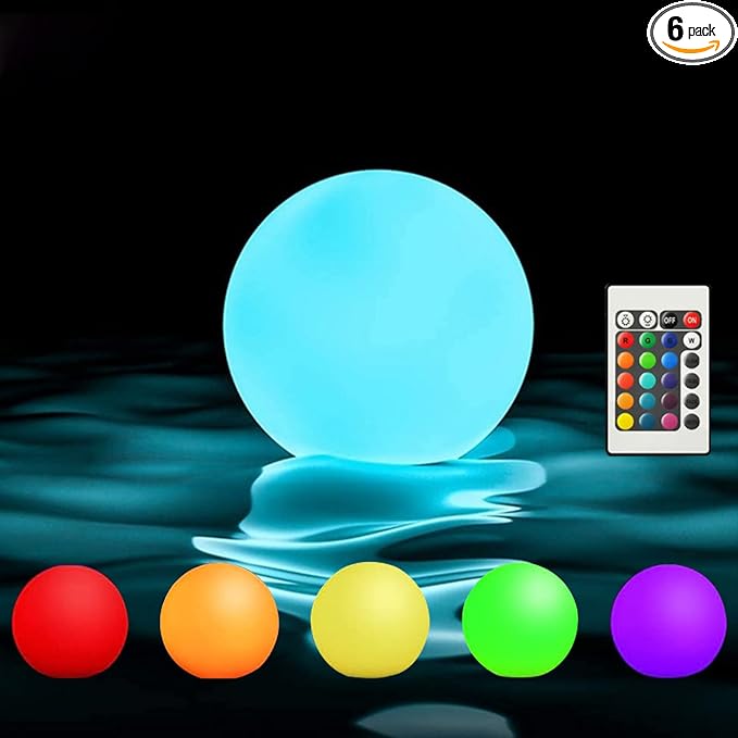 Borelor Floating Pool Lights,3-Inch USB Rechargeable & Remote Control Globe Lamp IP68 Waterproof 16 Color Change Hot Tub Bath Lights, Party Holiday Outdoor Christmas Decorations(6 Pack)