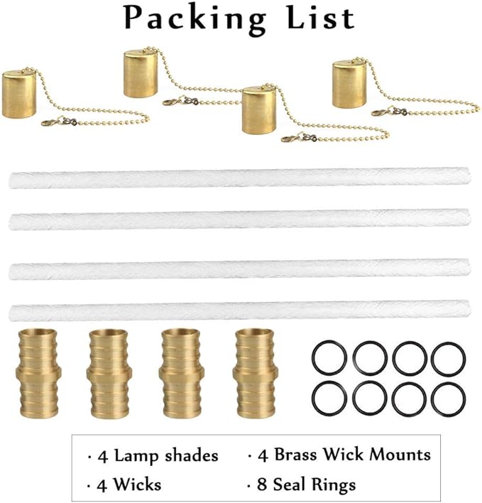 EricX Light Wine Bottle Torch Kit 4 Pack, Includes 4 Long Life Torch Wicks ,Brass Torch Wick Holders And Brass Caps - Just Add Bottle for an Outdoor Wine Bottle Torch