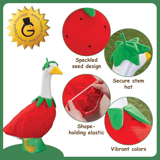 Gaggleville Strawberry Goose Outfit, Fits Large 23" H Statue, by Fox | Valley Traders