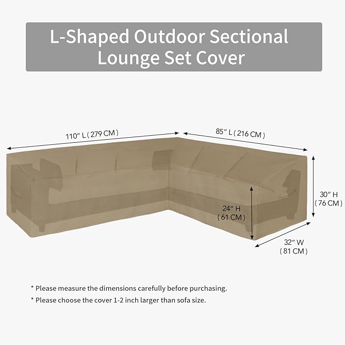 Easy-Going Patio L-Shaped Sectional Sofa Cover, 110"X85" Waterproof Heavy Duty Outdoor Garden Furniture Cover with Air Vent (Right Facing, Camel)