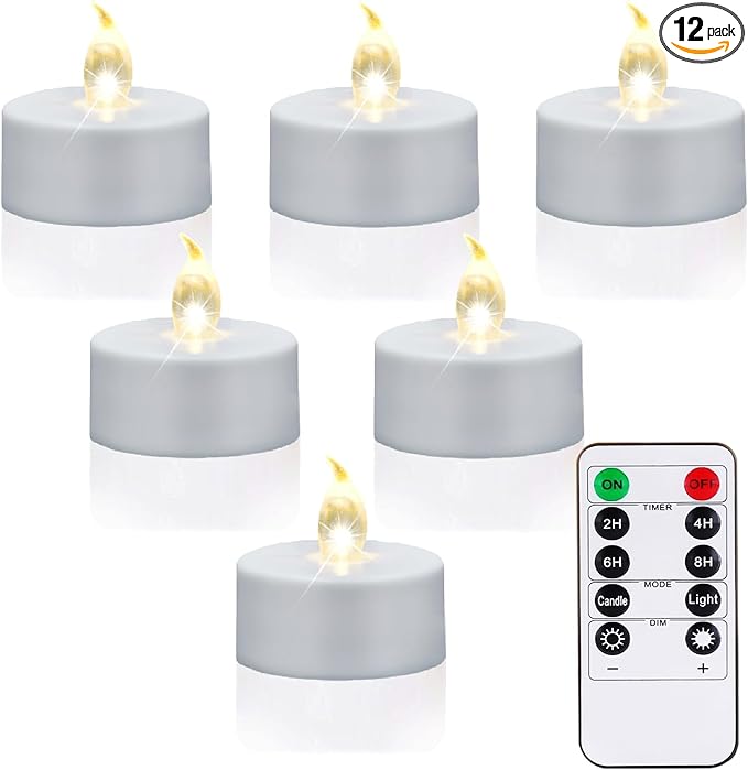 Flameless Led Tea Lights Candles with Remote and Timer,12Pack Battery Operated Electric Candle,Bright Flickering Votive Tealight,Last 400+Hours,for Weddings Holiday Party Decor (Warm White)