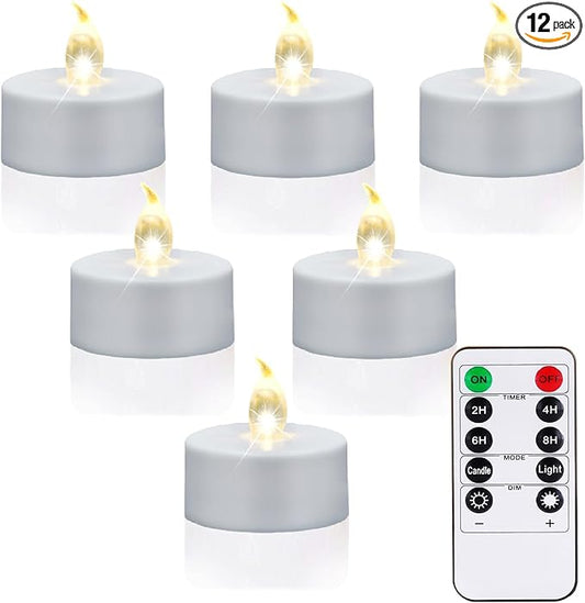 Flameless Led Tea Lights Candles with Remote and Timer,12Pack Battery Operated Electric Candle,Bright Flickering Votive Tealight,Last 400+Hours,for Weddings Holiday Party Decor (Warm White)
