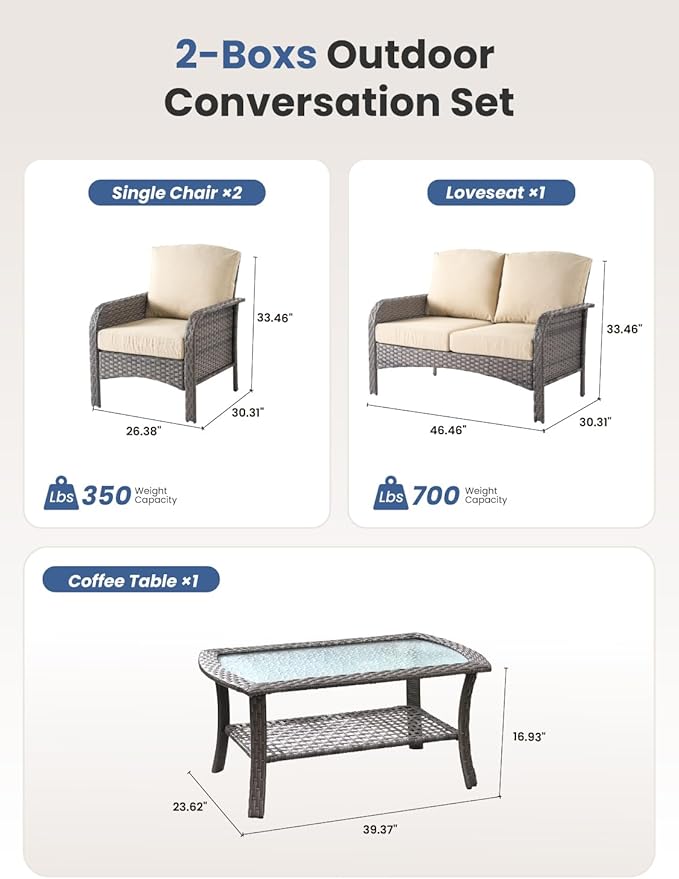 4-Piece Outdoor Patio Furniture Set with Coffee Table, Outdoor Conversation Wicker Sofa with Thickened Cushions, Rattan Couch for Deck Yard Poolside, Beige