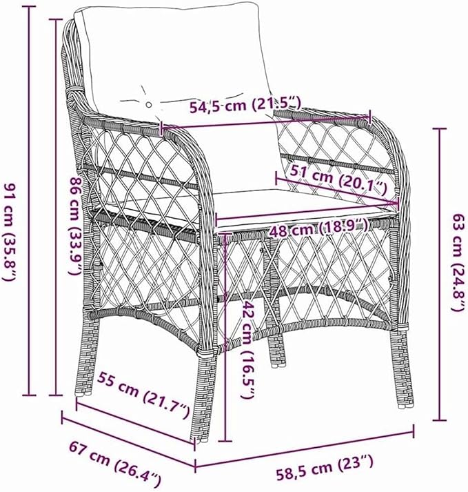 Afuera Living 7-Piece Poly Rattan Patio Dining Set, Black Finish with Cushions, Powder-Coated Steel Frame, Tempered Glass Tabletop, Weather-Resistant Outdoor Fabric, Seating for 6, Ideal for Garden