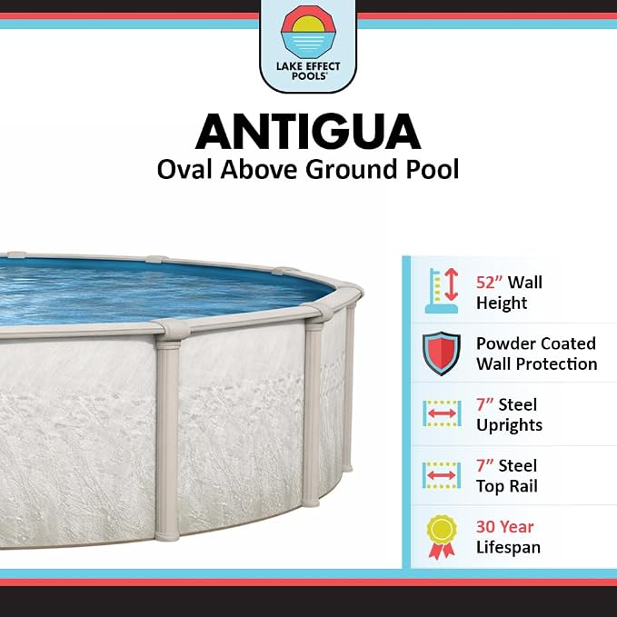 Lake Effect Pools 'Antigua' 12 ft x 24 ft Oval Above Ground Swimming Pool | 52 Inch Steel Sided Walls | Kit Includes: 25 Gauge Overlap Liner & Widemouth Skimmer