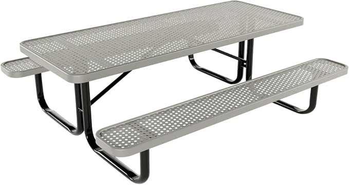 COATEDOUTDOORFURNITURE Heavy-Duty Portable Outdoor Kids Table, Punched Steel Kids Picnic Table, Commercial-Grade Picnic Table, Made in America (6ft Rectangular, Childrens, Gray)