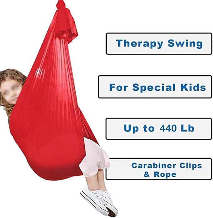 Kids Indoor Swing Therapy Sensory Adjustable Cuddle Hammock for Child and Teens with Mounting Hardware Up to 440lbs (Color : Red, Size : 100 x 280 cm)