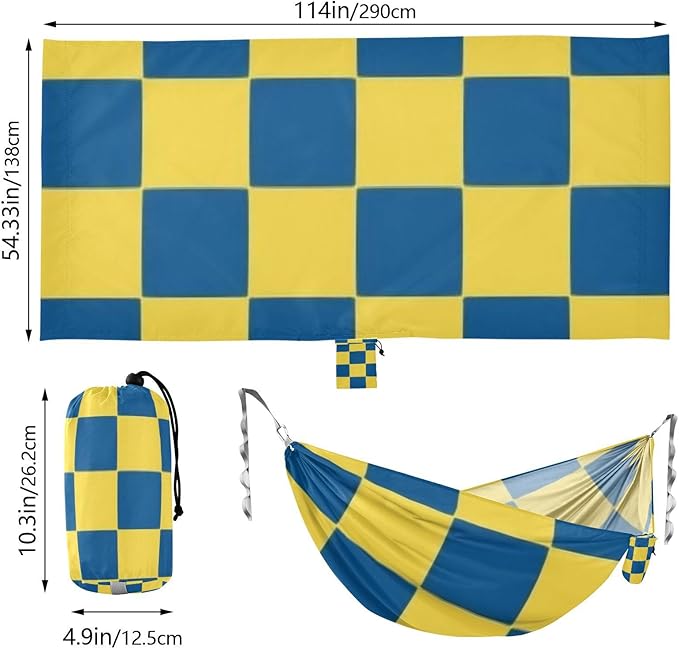 Yellow and Blue Checkerboard 330lb Capacity Hammocks for Camping with Portabl Carry Bag Indoor Hammock for Patio Backyard Lounge Base para ir de Camping