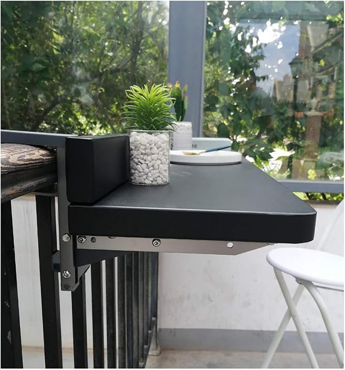 Balcony Railings Hanging Folding Table Dining Table Leisure Table, Not Easy to Rust, Can Be Placed Outdoors for A Long Time, The Height of The Porous Position is Adjustable (Black 120*25cm)