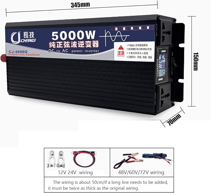 Pure Sine Wave Inverter 3500W/5000W/6000W/8000W/10000W/12000W Solar Power Inverter 12V 24V 48V 60V 72V DC to 110V 120V/220V 230V 240V AC Car Voltage Converter Transformer for Home RV(5000W,24Vto110V)