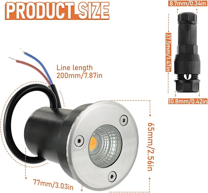 2 Pack Low Voltage Landscape Lights Well Lights 12-24V IP67 Waterproof In Ground Light and Outdoor Landscape Lighting for Garden Yard Driveway Deck Step Up Light with Connectors(Warm White)