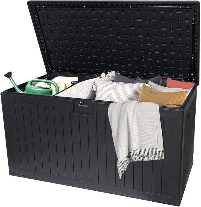 BIGTO Outdoor Deck Box Waterproof, Extra Large Plastic Patio Storage Cabinet with Lockable Black 69.7"*32.3"*32.3" Patio Furniture
