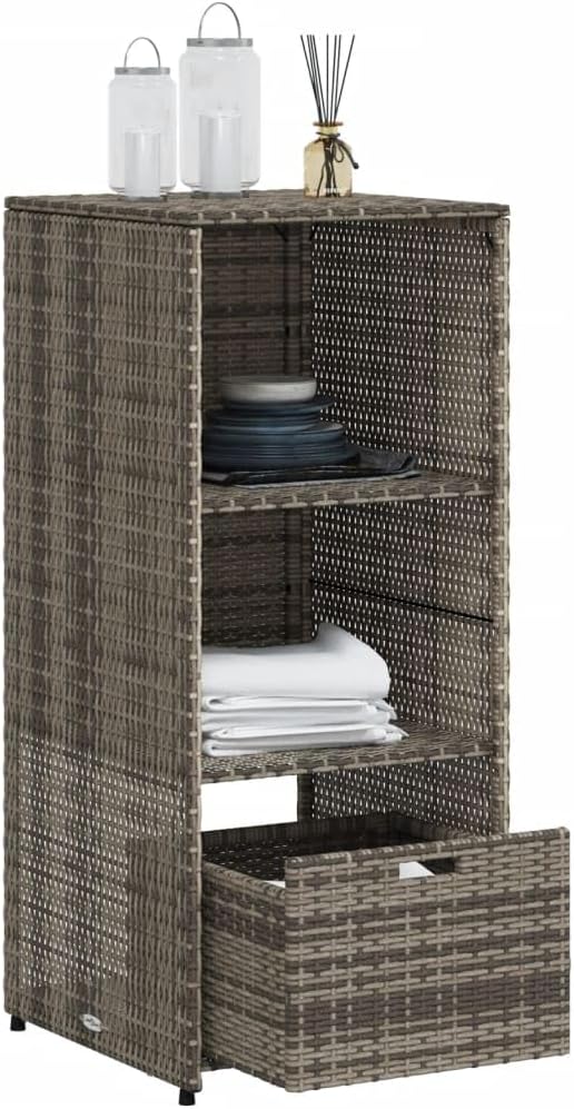 Garden Storage Cabinet, Outdoor PE Rattan Sideboard with Doors and Adjustable Shelves, Weather-Resistant Organizer for Patio, Deck, Balcony, Grey