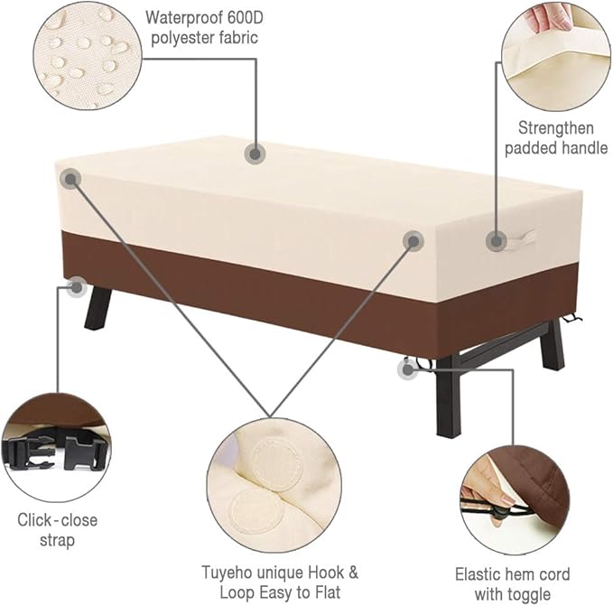 Tuyeho Patio Furniture Cover 48 x 28 x 13 inch, Durable Heavy Duty Oxford Fabric Outdoor Rectangular Table Cover , Waterproof & Weather Resistant for Your Coffee Table and Chairs (Beige & Brown)