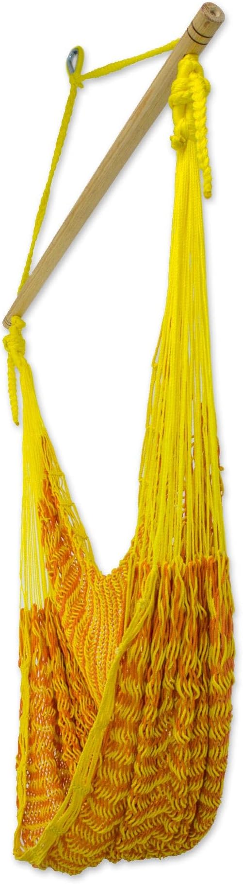 NOVICA Orange and Marigold Yellow Cotton Woven Mayan Rope Hammock Swing Chair with Spreader Bar, 'Maya Sunflower'