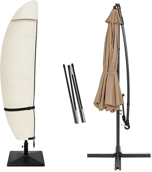Porch Shield Patio Umbrella Cover - Outdoor Waterproof Garden Offset Banana Parasol Cover Fits Cantilever Offset Umbrella 7.5-11.5 Feet, Beige