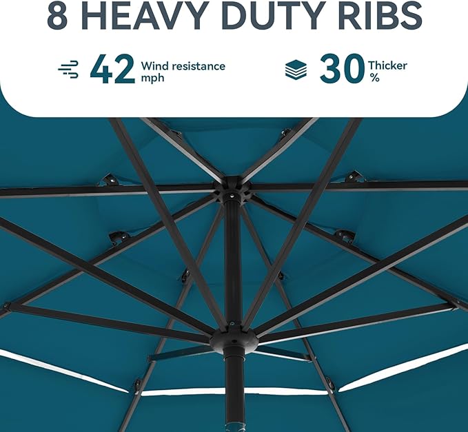 GREEN PARTY 10ft Outdoor Patio Umbrella, [Auto-Tilting] 3 Tiers Market Table Umbrellas with 1.5" Pole, 8 Sturdy Ribs, 3-Year-Non-Fading for Garden Deck Pool Backyard, Cerulean