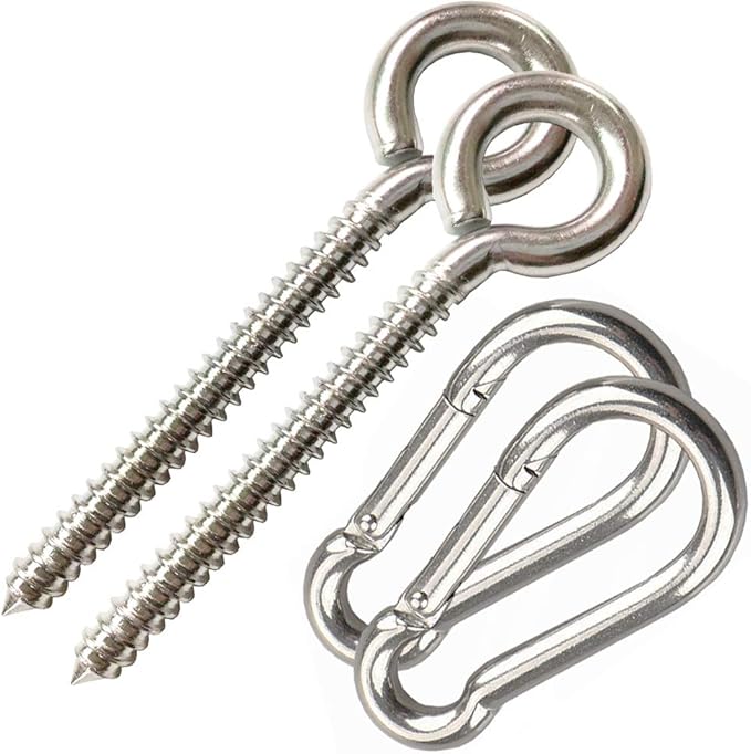 Hammock Hanging Kit, Heavy Duty Swing Hangers Eye Hooks for Hanging Swing Stainless Steel Hammock Hook Carabiner Set Swing Hardware for Yoga Chair Indoor Outdoor
