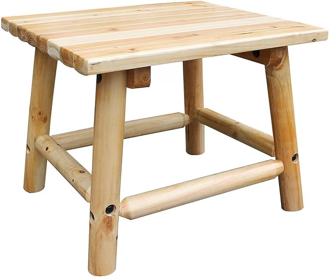 HomeStock Earthy Elegance Outsoor Wood End Table, Pine Wood Construction, 20" D x 24" W x 18" H, Natural Wood Finish, Outdoor Chairside Table, Side Table for Patio, Porch End Table