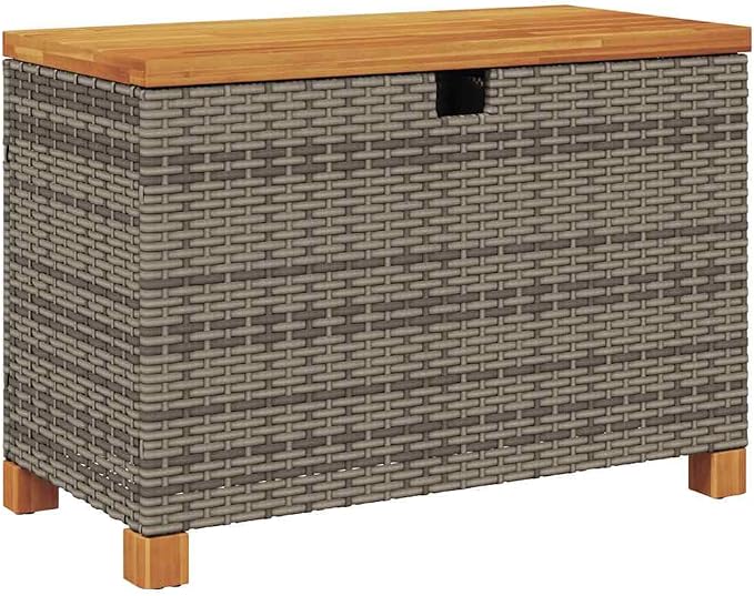 vidaXL Patio Storage Box, Outdoor Cushion Storage Box with Lid, Toy Box for Furniture Garden Tools, Modern Style, Gray Poly Rattan Acacia Wood