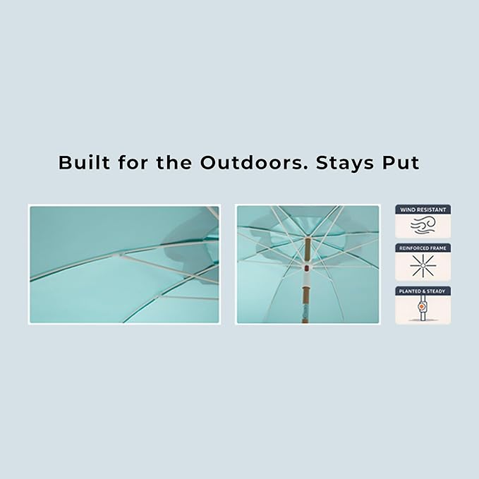 6FT Patio Beach Umbrella for Outdoor, UPF 50+ Sun Shade for Patio, Backyard, Garden, Pool and Beach, Tilt Adjustable, Portable, Harbour Cypress Green