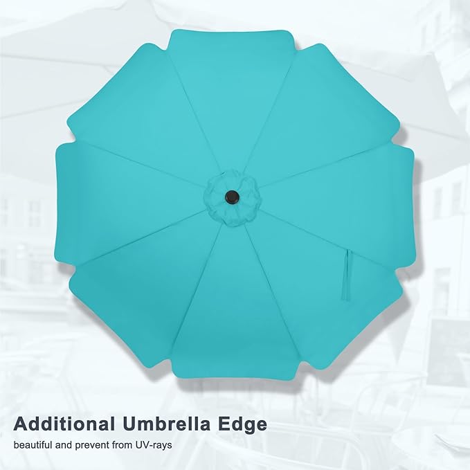 MASTERCANOPY 9ft Patio Umbrella with Valance, Crank and Tilt – 8 Ribs Outdoor Market Umbrella, UV/Fade Resistant, Waterproof Canopy with Wind Vent for Garden, Deck, Backyard, Pool (Turquoise)