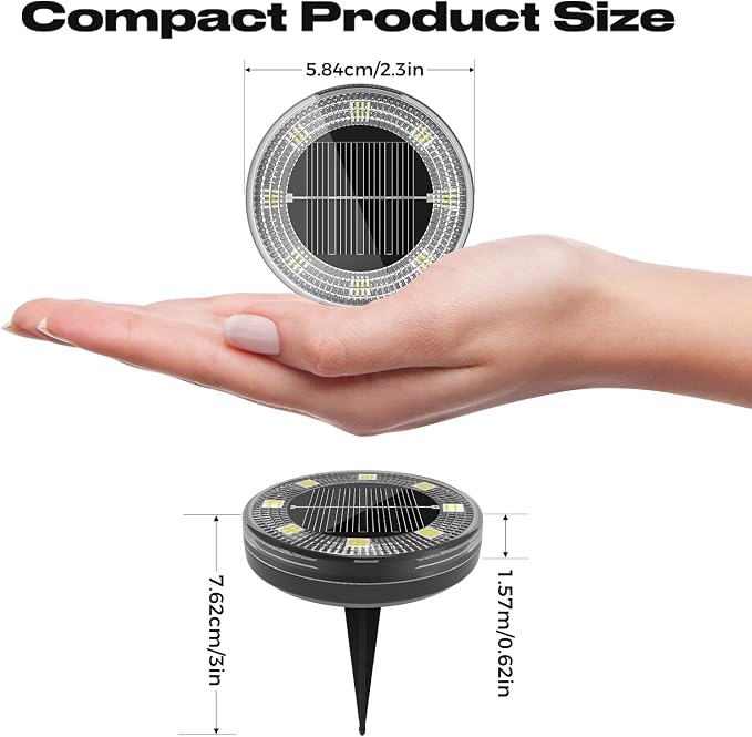 Mini Solar Ground Lights, 12 Pack Flat Solar Disc Lights Outdoor Waterproof, 2.3 Inch Small Solar Garden Lights Landscape Lighting for Outside Pathway Garden Yard Lawn Walkway,Warm White