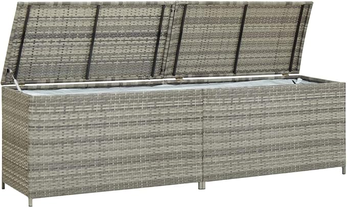 Garden Storage Box Indoor/Outdoor Storage Container and Gardening Tools - Store Items on Patio, Garage, Yard.Poly Rattan 78.7"x19.6"x23.6" Gray