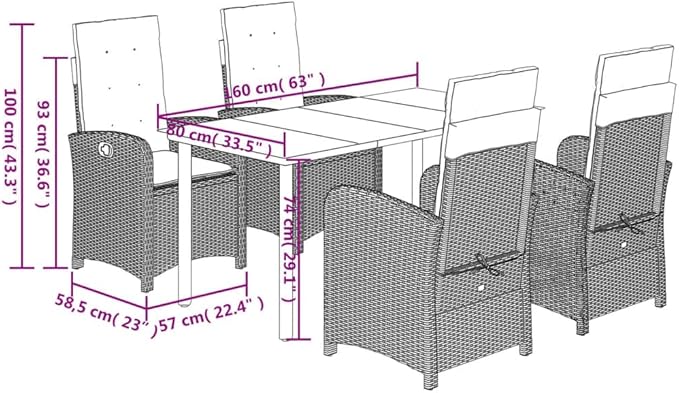 Backyard Furniture Patio Conversation Sets Outdoor Seating 5 Piece Patio Dining Set with Cushions Gray Poly Rattan Suitable for Gardens, Balconies, Decks