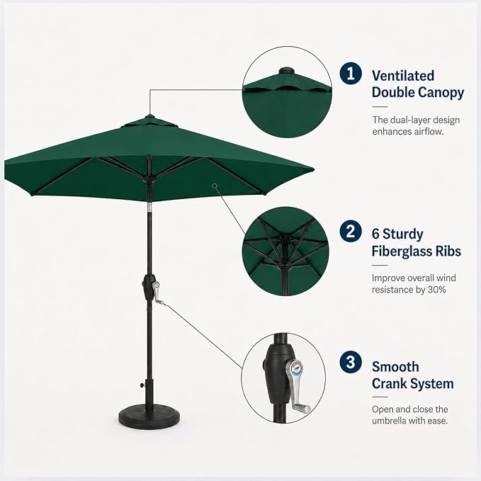7.5ft Patio Umbrella, Outdoor Table Market Umbrella with Smooth Crank Lift, 6 Windproof Fiberglass Ribs, UPF50+ UV Protection for Deck, Pool, Garden and Backyard