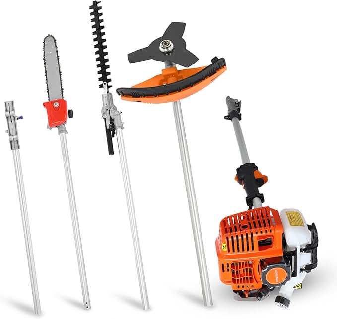 Gas Weed Eater, 5 in 1 Multifunctional Cordless Hedge Trimmer String Trimmer 52cc 2 Stroke 8500Rpm Brush Cutter Garden Tool