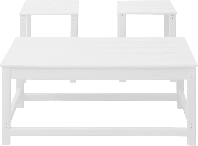 WestinTrends Malibu 3-Piece Set Outdoor Coffee and Side Table for Adirondack Chair, White