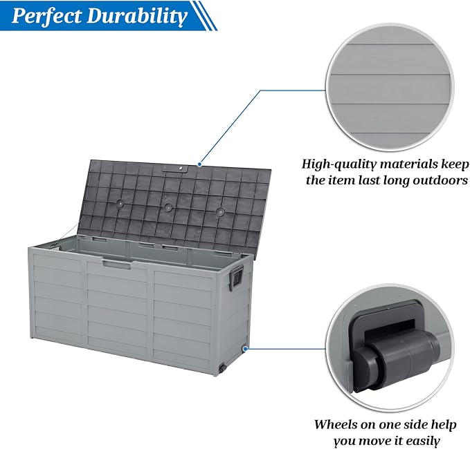 VINGLI 75 Gallon Outdoor Storage Box, Patio Deck Box Furniture with Lockable Design, Plastic Storage Containers with Lid for Garden | Pool | Balcony | Yard, Grey