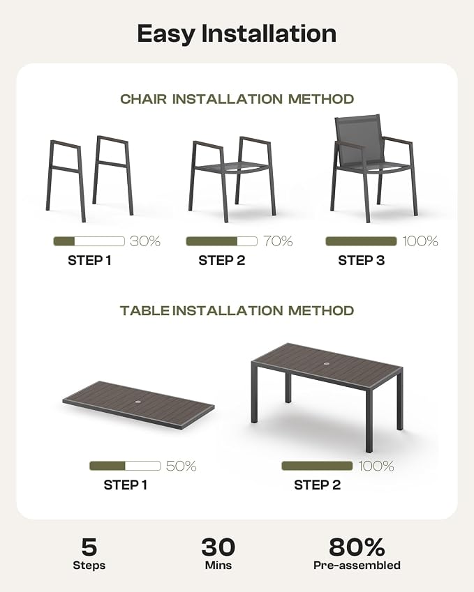 Outdoor Dining Set, 7 Piece Aluminum Patio Table and Chairs Set, All Weather Patio Dining Furniture Set with Umbrella Hole for Backyard, Deck, Poolside (Charcoal)