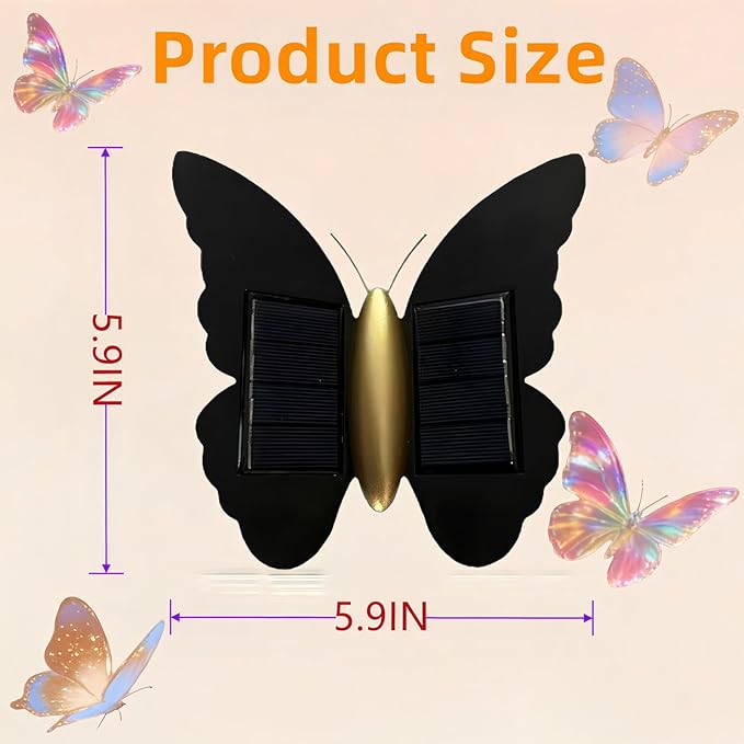 Butterfly Wall lihgts Decorations Solar Fence Lights Outdoor Solar Deck Light Waterproof LED Solar Powered Step Light Garden Butterfly Decorative Lighting for Front Door Yard Patio (Warm Light)