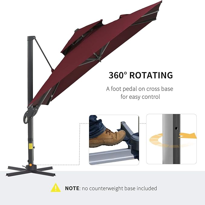 Outsunny 10ft Offset Patio Umbrella, Hanging Cantilever Umbrella, Square Shape, Aluminum Cross Base, Tilt, 360-Degree Rotation