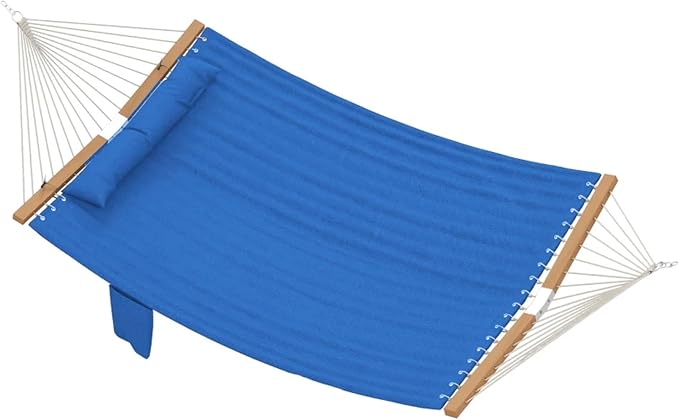 11FT Hammock Without Stand for Outside, Large Patio Hammock with Removable Headrest & Side Pocket, Two Person Hammock with Spreader Bars for Garden, Balconies, 440LBS Capacity (Navy Blue)