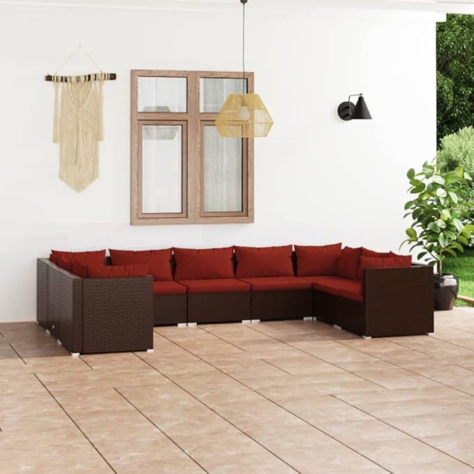 9 Piece Patio Lounge Set with Cushion, Piece Patio Set Furniture Conversation Sets Patio Lounge Set Outdoor Patio Sectional s Poly Rattan Brown