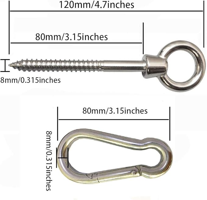 Hammock Hanging Kit, Hammock Chair Hook Eye Hooks Heavy Duty Hooks Stainless Steel Hammock Hook Carabiner Set Swing Hardware for Hanging Yoga Hammock Swing Chair Indoor Outdoor
