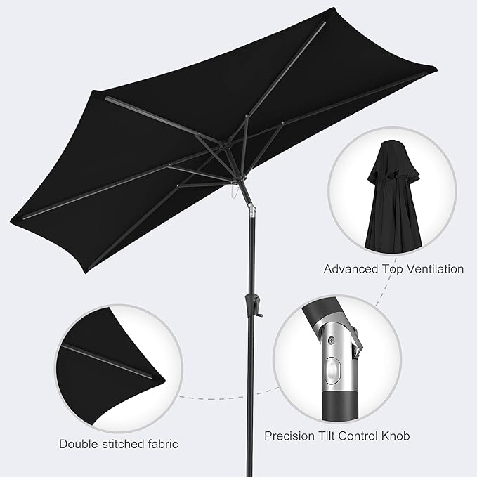 FLAME&SHADE 9ft Half Patio Umbrella - Half Outdoor Umbrella with Tilt UV Protection Waterprool, Half Round Table Umbrella for Wall Balcony, Pool, Porch, Garden, Deck, Market, Backyard (Black)