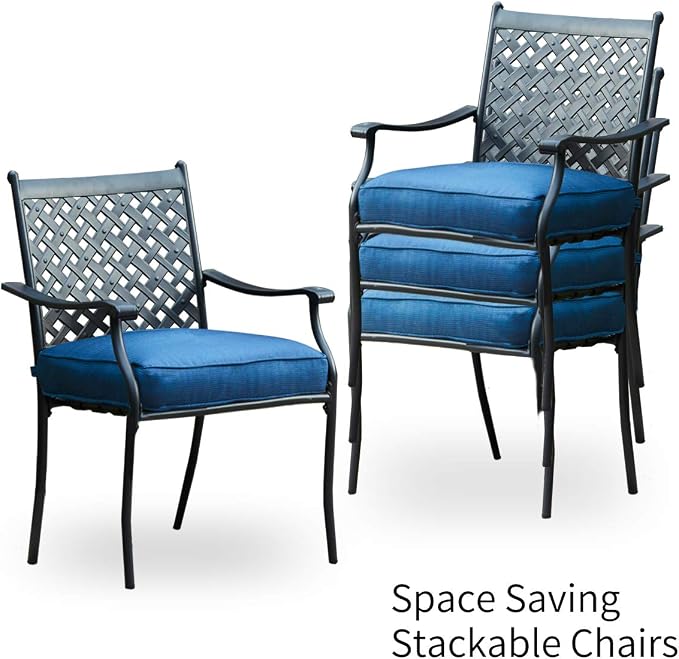 5-Piece Patio Dining Set Heavy Duty Outdoor Dining Furniture Set,Indoor Outdoor Dining Sets with Round Tabletop,4 Stackable Chairs
