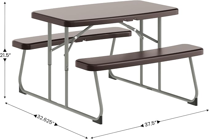 Flash Furniture Paige Easy-Fold Kids Outdoor Picnic Table and Benches - Commercial Grade Folding Plastic Play Table - Recommended for up to Age 5 - Brown