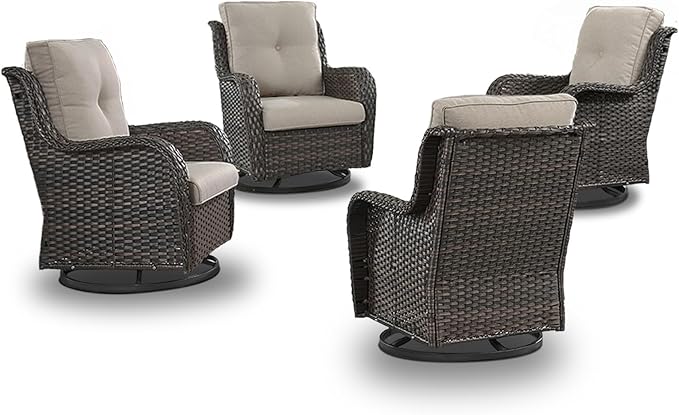 Wicker Patio Furniture Set- 4 Pieces Swivel Patio Chairs,PE Rattan Outdoor Rocking Chairs Porch Furniture for Garden Deck