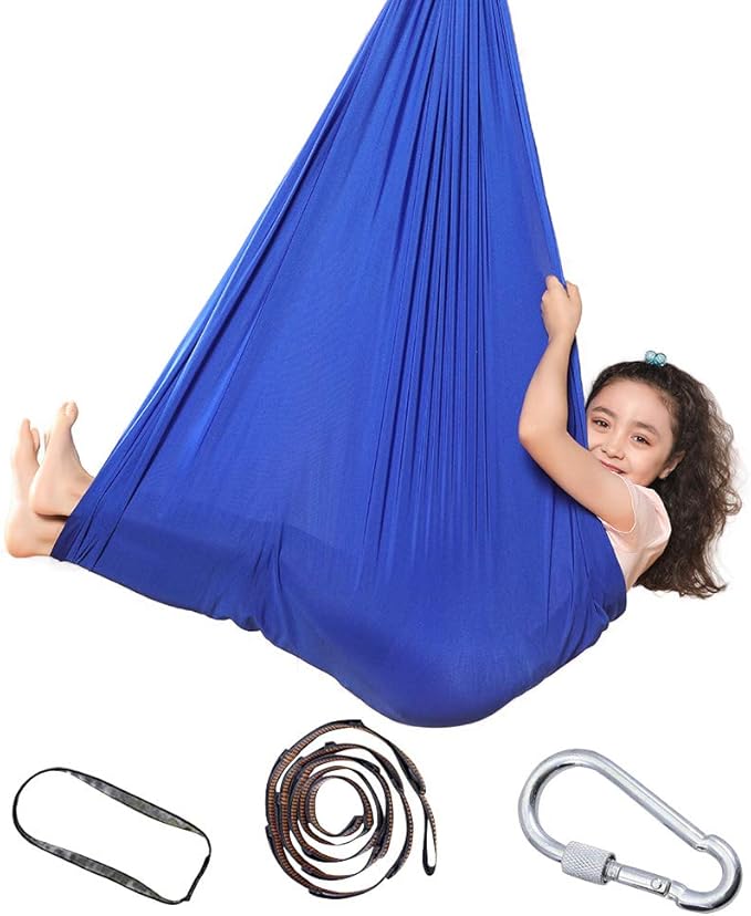 JIAN YA NA Therapy Swing for Kids Home Child Hammock Chair for Special Needs Swing Pod Outdoor Indoor Hanging Seat Hammocks (1 m Wide, Blue)