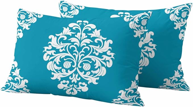 Outdoor Pillow Covers Set of 2, Abstract Minimalist Boho Blue Flower Decorative Throw Pillow Covers 20X12IN, Aesthetic Art Throw Pillows Protector Cushion Case for Patio,Couch,Sofa,Garden