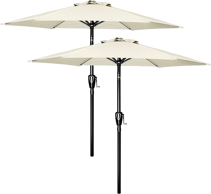 Simple Deluxe 2Pack 7.5ft Patio Umbrella Outdoor Table Market Yard Umbrella with Push Button Tilt/Crank, 6 Sturdy Ribs for Garden, Deck, Backyard, Pool, Beige