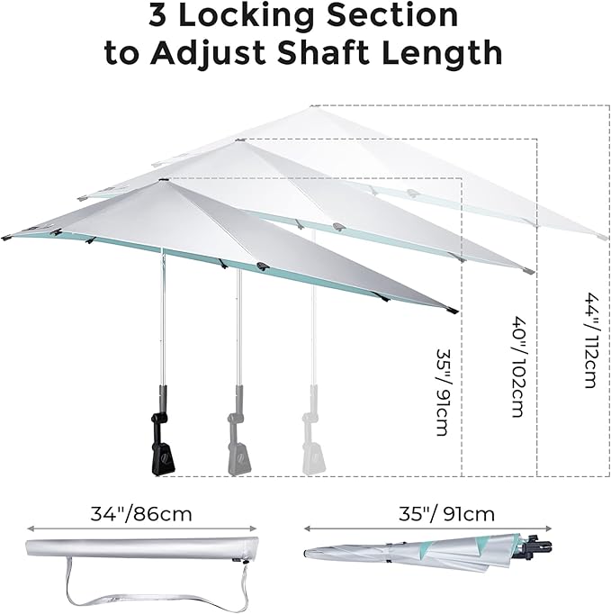 G4Free UPF 50+ Height Adjustable Chair Umbrella with Universal Clamp for Beach Chair, Golf Cart, Wheelchair, Stroller, Bleacher, Patio (Lake Blue)